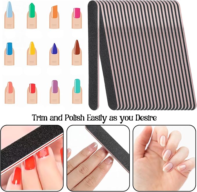 Nail Files (200 Pack), Professional Emery Board 100/180 Grit Nail File Double Sided Emory for Natural and Acrylic Nails Fingernail Files for Gel Nail Reusable Manicure Disposable Pedicure Black