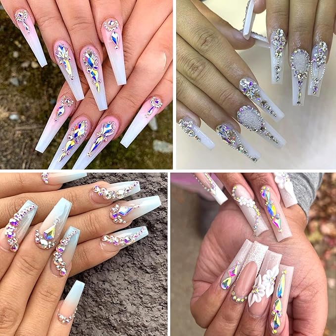 Nail Charms and Gems - 5000 Pcs, 20 Types, 20 Sizes, with Kit, Nail Rhinestones, Faux Pearls, Beads, for Nail Art (AB)