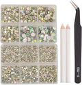 NCB 8000pcs Non Hotfix Rhinestones 10 Sizes Flatback Crystal Glass Rhinestones with Tweezers and Picking Pen for Nail Art Clothes Bags Phone Decorations Crafts DIY (001ab Crystal AB Mix SS3-SS30)