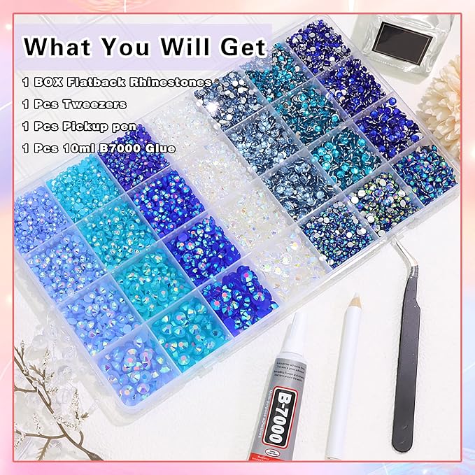 RODAKY Blue Rhinestones for Crafting Bedazzling,3-6MM Resin Rhinestones for Nails Art,Blue Nail Rhinestone and Gems,Nail Diamond Flatback Gems Crystals Charms for Nail Design DIY Makeup Decor