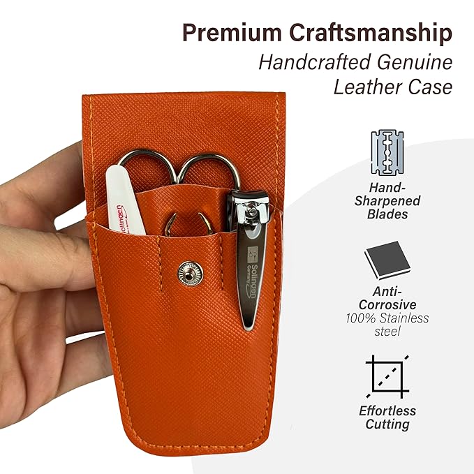 Solingen Manicure & Pedicure Set, Men Women Finger and Toe Nail Clippers Set Professional Manicure Pedicure Kit, Stainless Stell, Eyebrow Tweezers, Scissors, Sapphire Nail File with Travel Case
