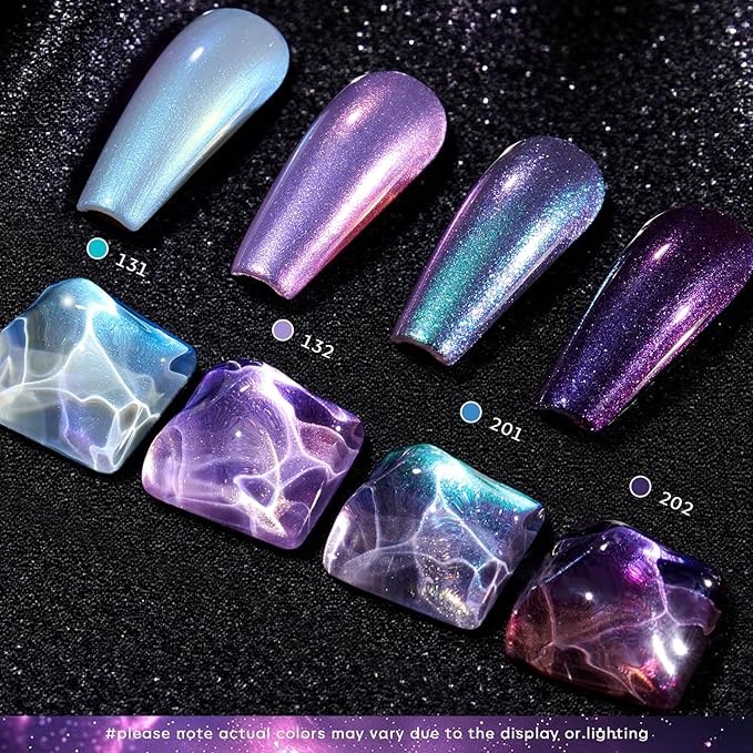 AZUREBEAUTY Holographic Nail Polish Set, 4 Chameleon Colors Purple Pink for DIY Nail Art, Glossy Finish, Ideal Gift for Women