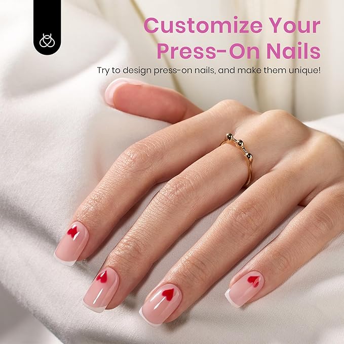 Beetles Short Square French Tip Press on Nails, 224Pcs French Tip Press on Nails Pink Short Square Shape Nail Tips, No Need to File Fake Nails for Nail Art DIY Gifts for Women