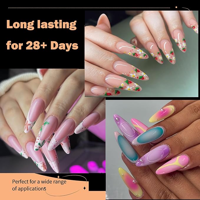 Long Almond Nail Tips,300PCS Soft Gel Pre-Shaped Acrylic Nail Tips X Half Cover Press On Nails, Almond Shape Nails For Nail Extension DIY