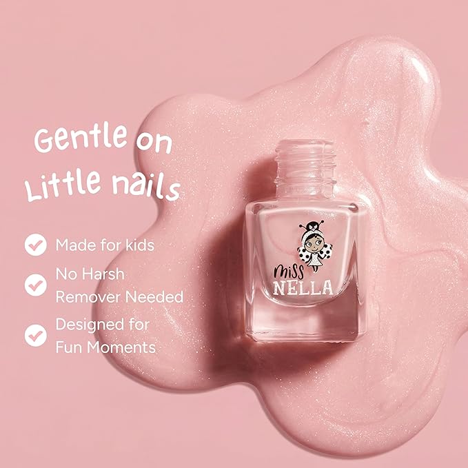 MISS NELLA SWEET LITTLE PACK, Nail Polish Set-Easy Pell off And Water Based Formula, 3 Colors of Nail Glitter set- Cheeky Bunny, Pink A Boo & Little Poppet, Perfect Kids Nail Polish