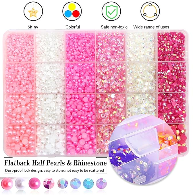 RODAKY 28800pcs Flatback Pearls Rhinestones for Craft Mix Color Resin Crystal Rhinestones Gems Beads for Manicure DIY Crafts Tumblers Clothes Makeup with Picker& Pencil &Tweezer (Set 3)