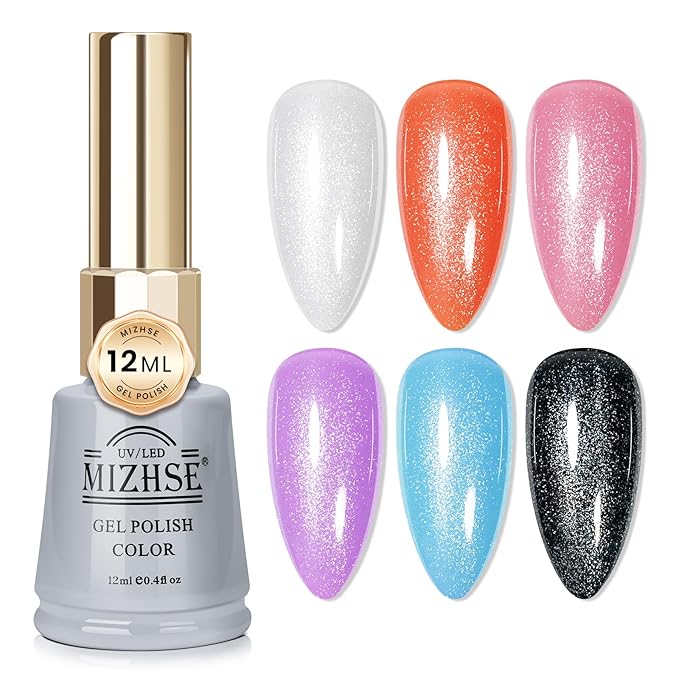 MIZHSE Silver Glitter Gel Polish, Silver Iridescent Gel Polish Glitter 2-in-1 Sparkly Long Lasting Soak Off, for Nail Art Home DIY 12mL