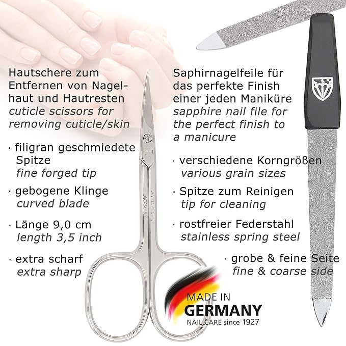 3 Swords Germany - brand quality 5 piece manicure pedicure grooming kit set with synthetic leather case ostrich cognac - Made in Germany