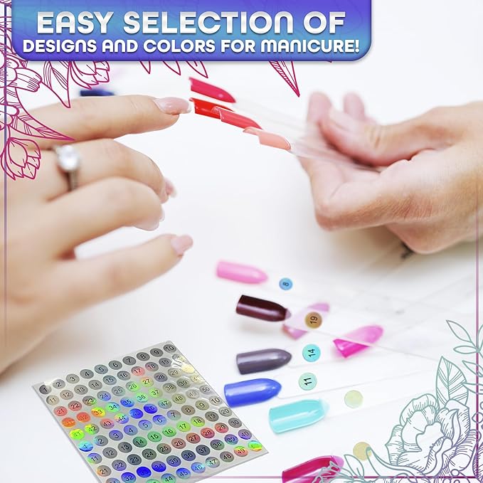50 Pcs Clear Nail Swatch Sticks - Transparent Acrylic Swatches for Gel Polish - Practical Tools for Color Matching with Numbered Tips & Metal Ring | Works with Charms and Nail Art Striping Tape Lines