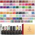 ROSALIND 101PCS Gel Nail Polish Set, 91 PCS Colors Gel Polish Set Base and Glossy Matte Glitter Top Coat Blooming Cat Eye with Magnet Stick Glitter White Pink Nude u v Nails Set Gift for Women
