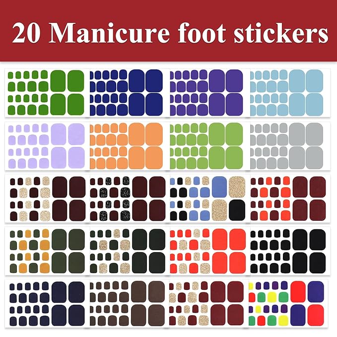 WOKOTO 20 Sheets 440 Pieces Gel Nail Polish Stickers For Toe Nails Art Gel Wraps For Women, Toe Nail Polish Strips Solid Nail Stcikers Full Nail Wraps Toenails Stickers Stick On Nails Polish Wraps