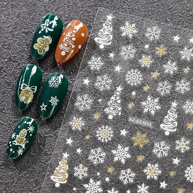 12 Sheets Christmas Nail Art Stickers White Nail Stickers Snowman Nail Decals Self Adhesive Christmas Tree Snowflake Santa Nail Art Supplies for Women Girls DIY Manicure Nail Art Decorations
