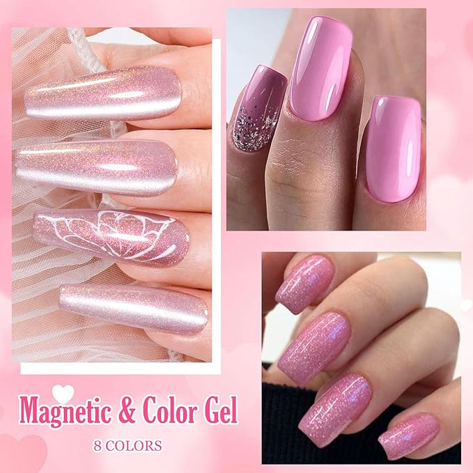 MEET ACROSS 8pcs Gel Nail Polish Set, Soak off UV LED Lamp Gel Nail Polish Cat Eye Set Home Gel Manicure Kit 7ml (Cat Eye + color Gel-6)