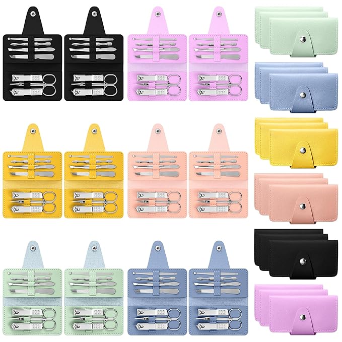 30 Set Manicure Kit Bulk Nail Clippers 7 in 1 Mini Nail Clippers Stainless Steel Professional Care Pedicure with Travel Bag Grooming Kit for Women Men Home(Soft Color,Simple)