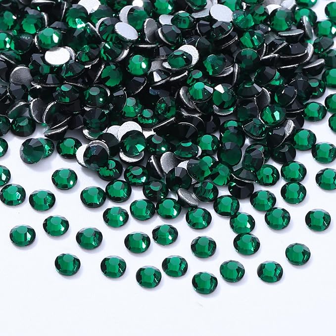 Green Flatback Rhinestones, Glass Rhinestones for Nail Art and Craft, Glue Fix, Loose Crystal Gemstones(Green, SS4, 2880pcs, 1.5-1.7mm)