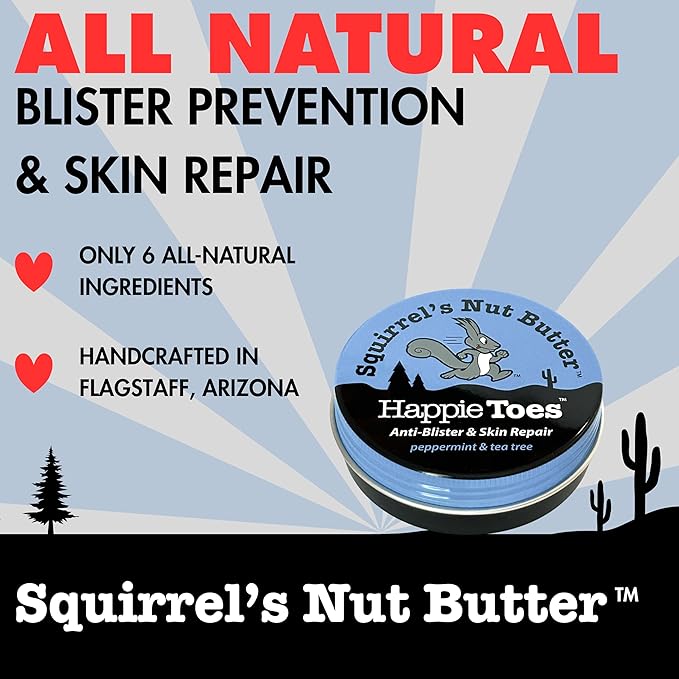 Squirrel's Nut Butter Happie Toes Tin | Blister Prevention & Foot Cream | Prevent Blisters and repair skin on dry or cracked heals, toes, ankles, and balls of foot | 2.0 oz