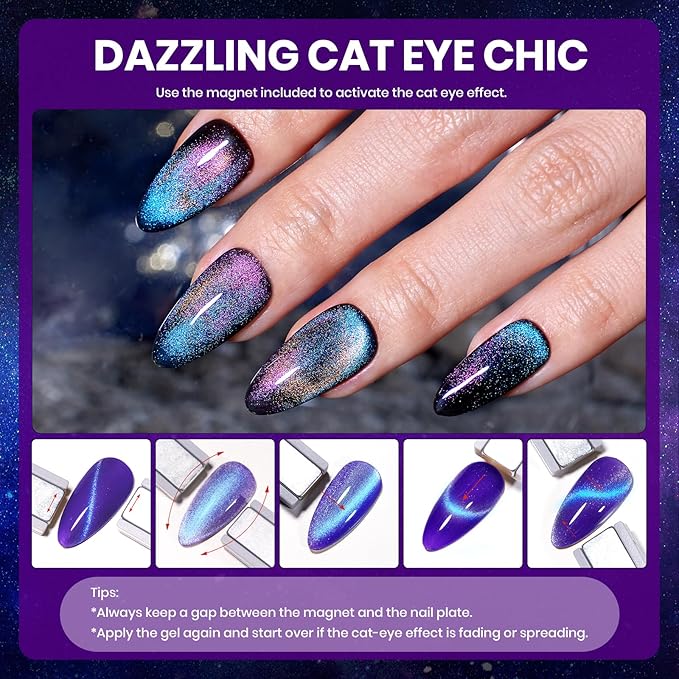Beetles Chameleon Gel Nail Polish Set - 20 Color Stellar Mirage Cat Eye Temperature Changing Shifting Gel Polish Magnetic Jelly Nails Soak Off UV LED Nail Art Spring Gift for Women&Girls