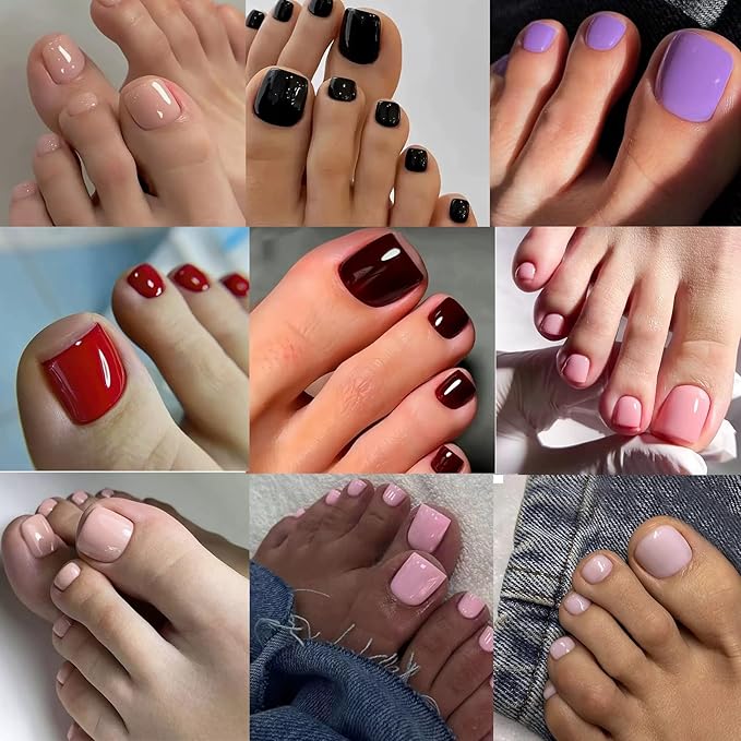 288Pcs Press on Toenails Short Square Fake Toenails Solid Color False Toenails Pure Color False Toenail Tips Glossy Toe Nails Press ons Artificial Stick on Toe Nail for Women Manicure 12Colors