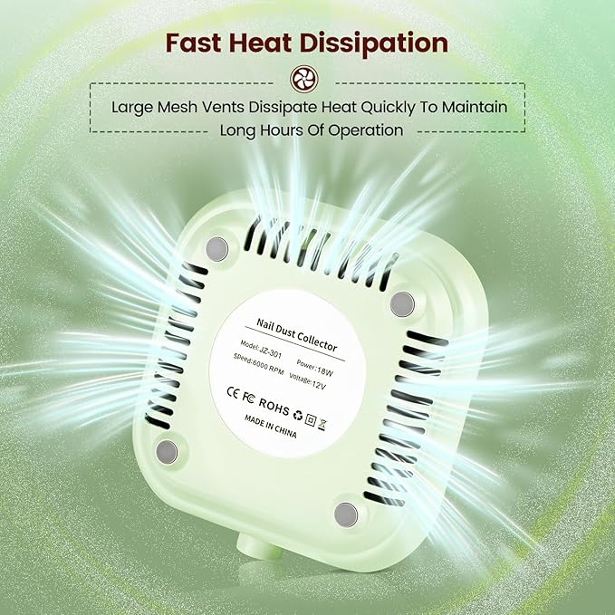 JODSONE 6000RPM Mini Nail Dust Collector Low Noise Powerful Suction Portable Nail Salon with 30 Filters