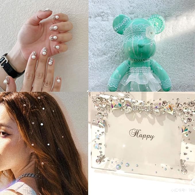 2100Pcs Self Adhesive Pearls and Rhinestone Sticker, Stick on Rhinestone Hair Gems Body Art Stickers Face Pearls Stick on Face Gems for Nail Art, Makeup, Crafts, Scrapbooking
