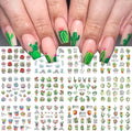 12 Sheets Green Cactus Nail Art Stickers Spring Summer Fall Winter Nail Stickers Cute Water Transfer Nail Decals Holiday Nail Art Supplies for Women Nail Decorations