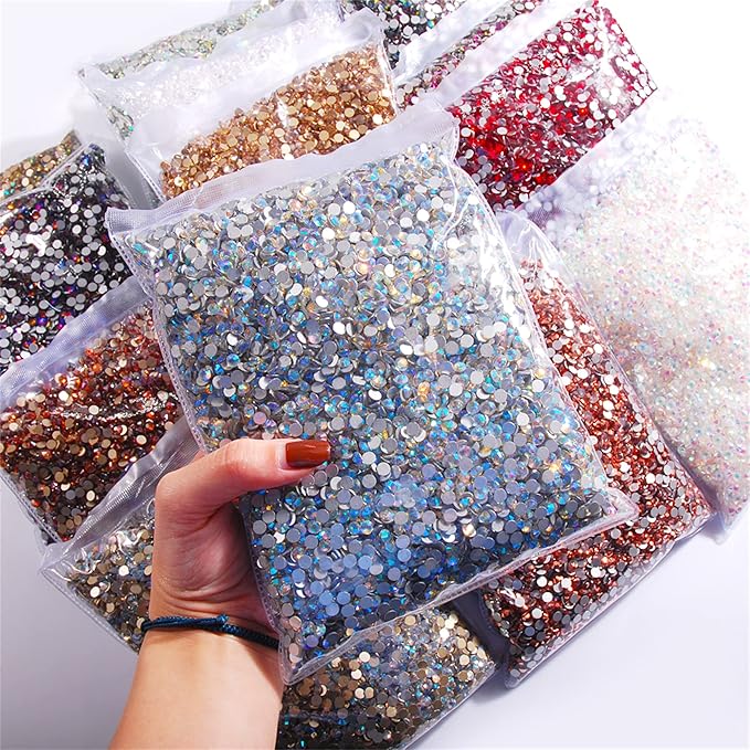 SS3-SS20 Crystal Glass Rhinestone Round Shape Flatbase Strass for DIY Nail Art Decorations Craft Making 14400PCS/Bag (SS10：2.7-2.8mm, Dark Green)
