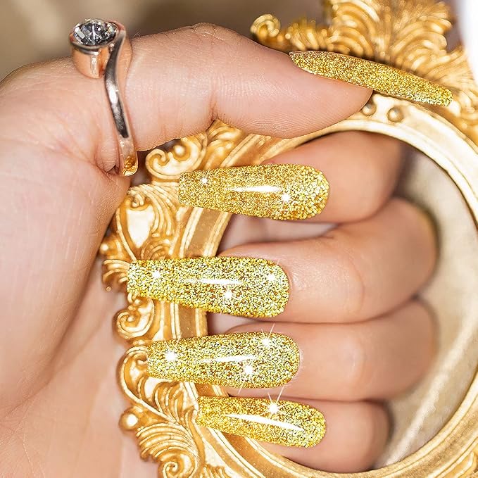 Glitter Gel Nail Polish, Gold Diamond Gelpolish Spark Shiny Nail Art Soak Off U V L E D Lacquer Gel Nail Starter Manicure Salon DIY at Home RAR82