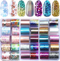 LoveOurHome 30 Sheet Tranfer Nail Foils Sticker Decorations, Holographic Aurora Nail Tranfer Foil Stickers Floral Nails Stickers Decals Starry Sky Foil Sheet Acrylic Nails Accessories Decoration