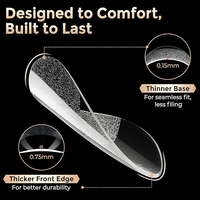 Short Almond Nail Tips: 504pcs Pre-Etched Soft Gel Nail Tips, Tri-Layer Core Short Fake Nails, 12 Sizes Half Matte Full Cover Clear Press on Nails Extension DIY for Flat & Natural Nail Beds
