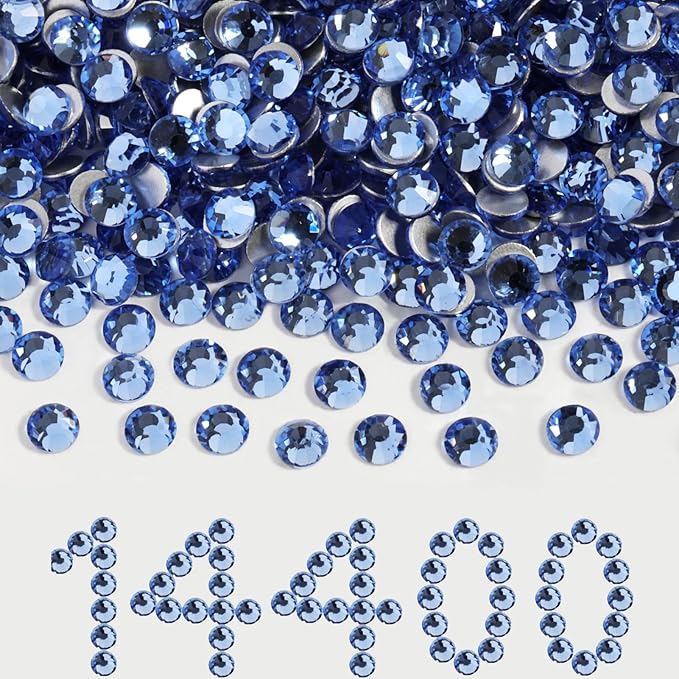 Beadsland Flatback Rhinestones Bulk,14400pcs Light Blue Rhinestones for Nails Crafts Clothes DIY Decoration, Light Sapphire, SS20, 4.6-4.8mm