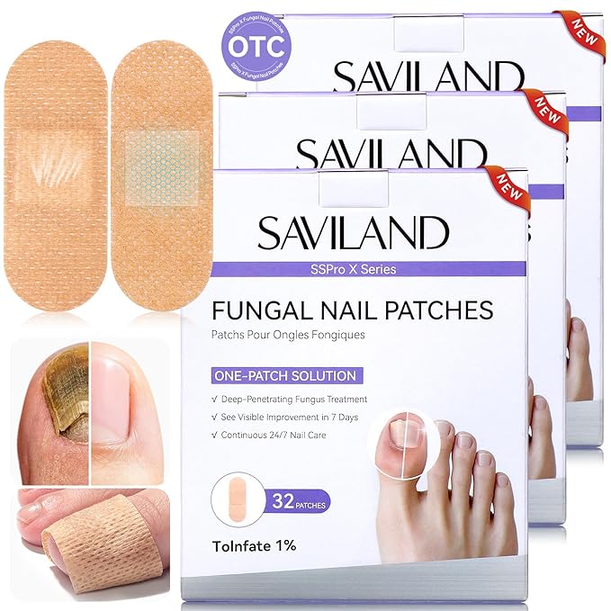 SAVILAND Extra Strength Fungal Nail Patches: 96 Patch 8H Overnight Repair 1% Tolnaftate Toenail Treatment Nighttime Nail Renewal Restores Damaged Nails Discolored Thick Yellow Healthy Appearance