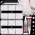 Resin Jelly Rhinestones for Crafting with B7000 Jewelry Glue, 2 Boxes White Flatback Crystals with 2Pcs 10ml Glue, Bedazzling Non Hotfix Gems for DIY Tumblers Clothing Shoes Manicure