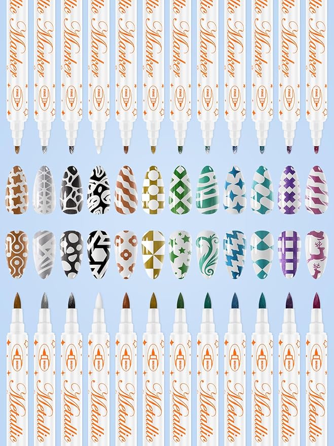 12 Color Double-Ended Nail Art Pens Set, EBANKU 3D Nail Polish Pens Quick Drying Acrylic Paint Nail Art Markers Drawing Painting Liner Nail DIY for Christmas Party