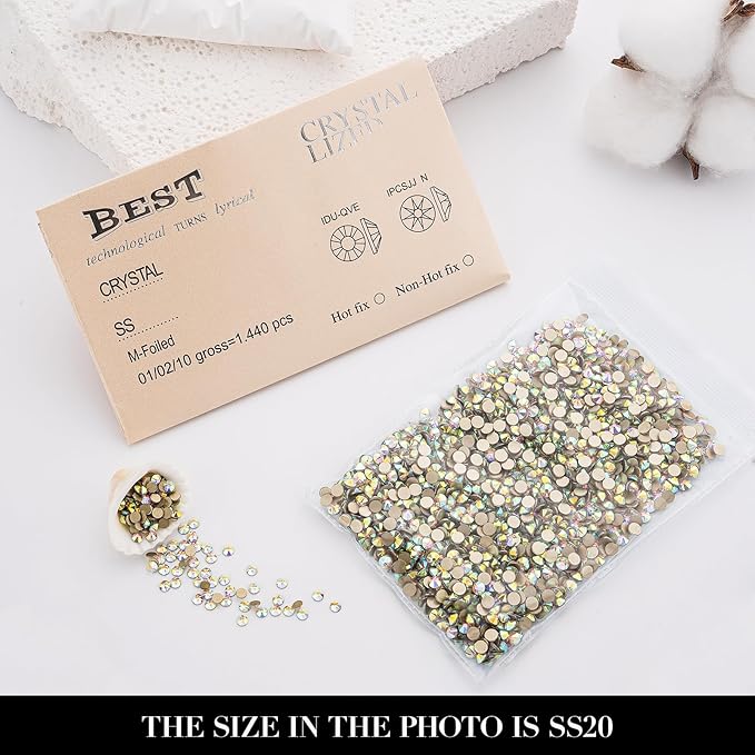 Novani Crystal AB Rhinestones 1440pcs Flat Back Round Rhinestone Style 2088 Sparkly Crystal Gemstones for Nail Art and Crafting SS20,4.6-4.8mm
