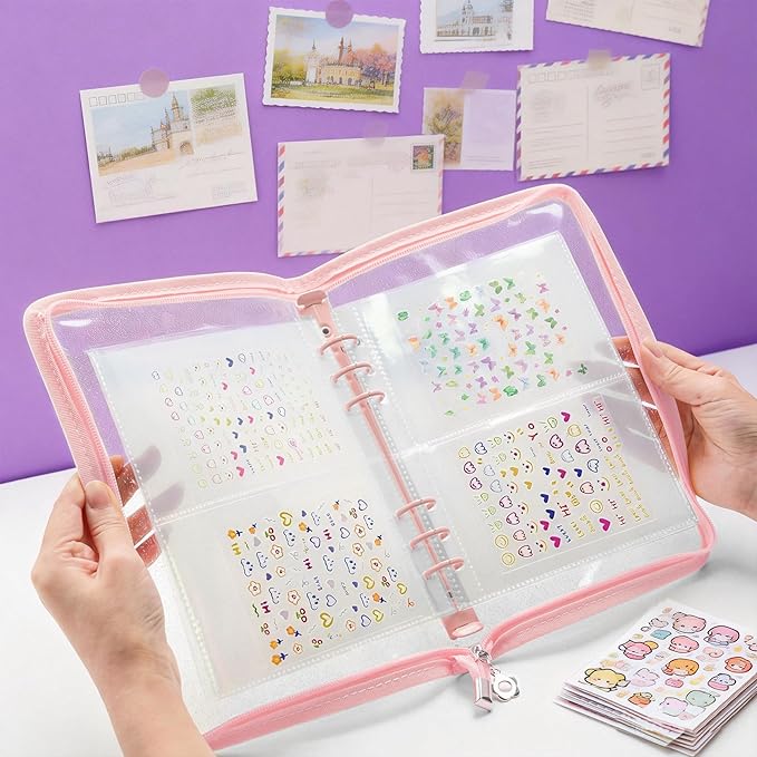 Nail Sticker Book Nail Art Organizer Display 40 Slots Sticker Storage Organizer Binder Empty Stickers Holder DIY Design Tools (pink)