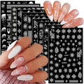 10 Sheets Christmas 3D Snowflake Nail Art Stickers - White Self-Adhesive Glitter Design Winter Decals for Xmas and New Year - DIY Acrylic Nail Supplies for Women and Girls
