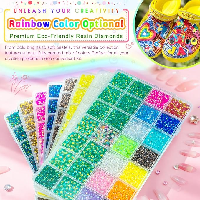 Lemon Yellow AB Resin Rhinestones w B7000 Glue for Crafting Bedazzling 2mm-6mm Flatback Colorful Jelly Stones Diamonds Gems Bedazzler Kit for Nails Face Eyes Makeup Tumblers Bottles DIY Crafts