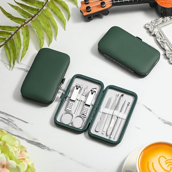 Geosar 12 Sets Manicure Set Nail Clippers Pedicure Kit 8 in 1 Grooming Stainless Steel Kits Nail Care Tools with Travel Case for Employee Coworker Teachers Nurse Gifts(Green)
