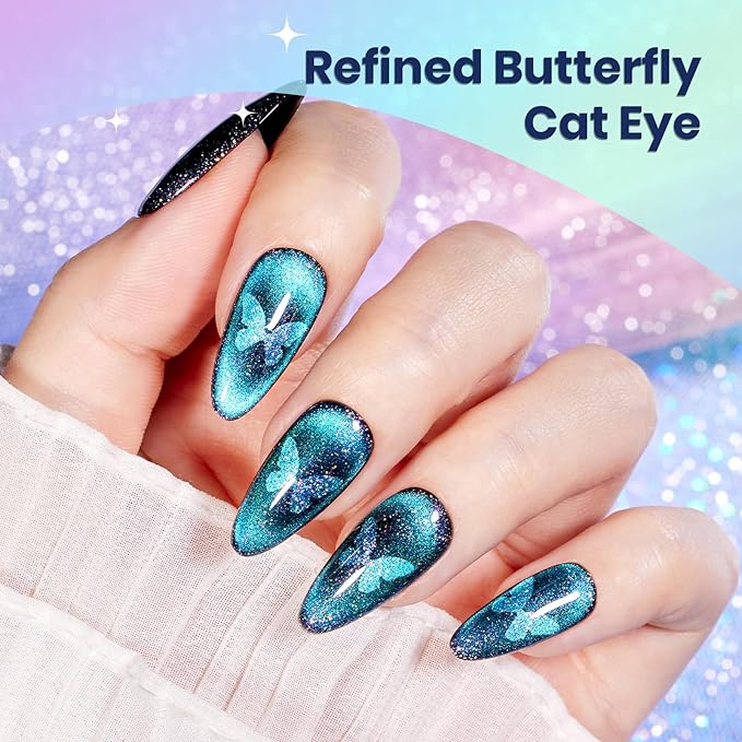 Beetles Cat Eye Gel Nail Polish - 15ML 9D Cat Eye Chameleon Blue Glitter Gel Polish Magnetic Shimmer Effect Soak Off UV DIY Holo Blue Dream Manicure Gift for Women