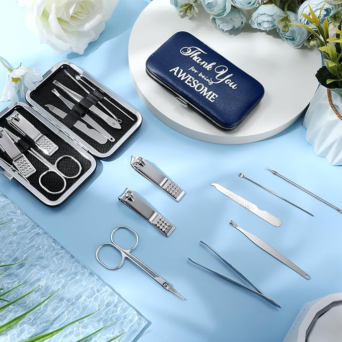 Therwen 24 Sets Mother's Day Gift Manicure Set Stainless Steel Nail Clippers 8 in 1 Grooming Nail Kit Employee Appreciation Gift Professional Pedicure Tool for Women Coworker Personal Care(Dark Blue)