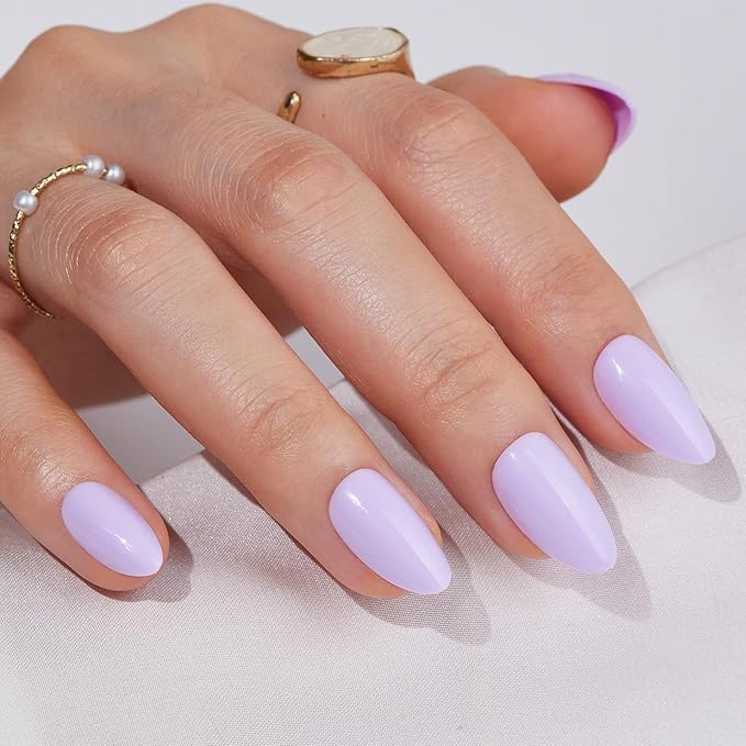 Press On Nails Short Almond - Findigit Taro Purple Press on Nails Soft Gel Stick On Nail with Nail Glue, Fit Natural Reusable Glue On Nails 16 Sizes - 32 Nail Kits Taro Purple