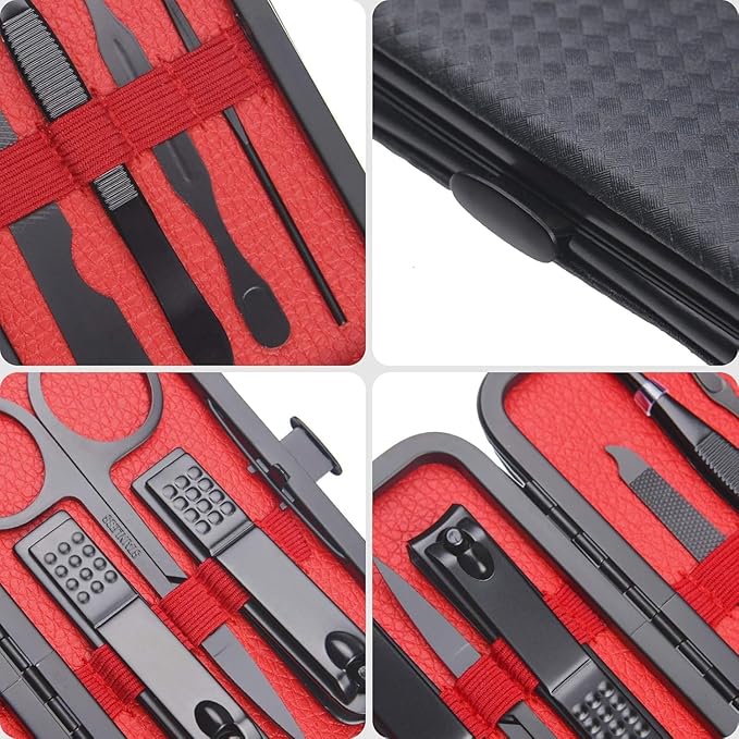 AOMIG Nail Clipper Set 7 pcs Manicure Pedicure Nail Care Kit with Luxurious Leather Case Fingernail Toenail Clippers Portable Stainless Steel Ear Pick Eyebrow Scissors Fingernail File Tweezer Kit