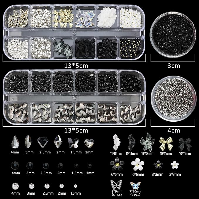 4 Boxes Dark Nail Gems Bow Flower Nail Charms for Acrylics - Irregular Crystals, Nails Rhinestone & Accessories for Women Nails Art Design Nails Decor(Dark)