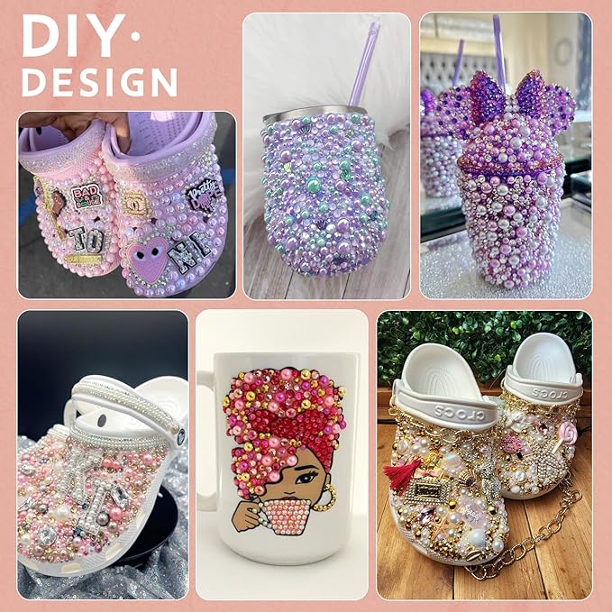 14000PCS Flatback Pearls and Rhinestones for Bedazzling Kit, Hot Pink 3-10mm Resin Pink Rhinestones and Half Pearls for Crafting, Nail Art and Dec with 3pcs B7000 Jewelry Glue