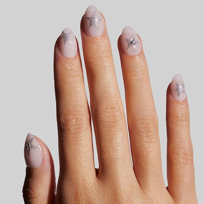 Nail Art Press-Ons | Dream Dust, Extra Short Almond Nails, Reusable | 16 sizes - 32 Nails Kit with Super-hold Nail Glue and Sticky Tabs