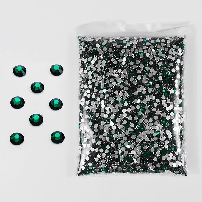 SS3-SS20 Crystal Glass Rhinestone Round Shape Flatbase Strass for DIY Nail Art Decorations Craft Making 14400PCS/Bag (SS20：4.6-4.8mm, Dark Green)