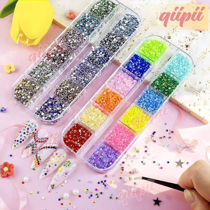 24 Color 2mm Small Resin Rhinestones for Bedazzling Crafting SS6 Tiny Flatback Stones Colorful AB Jelly Craystal Gems Diamonds Charms for Nails Eyes Face Makeup Tumblers Bottles Crafts Shoes
