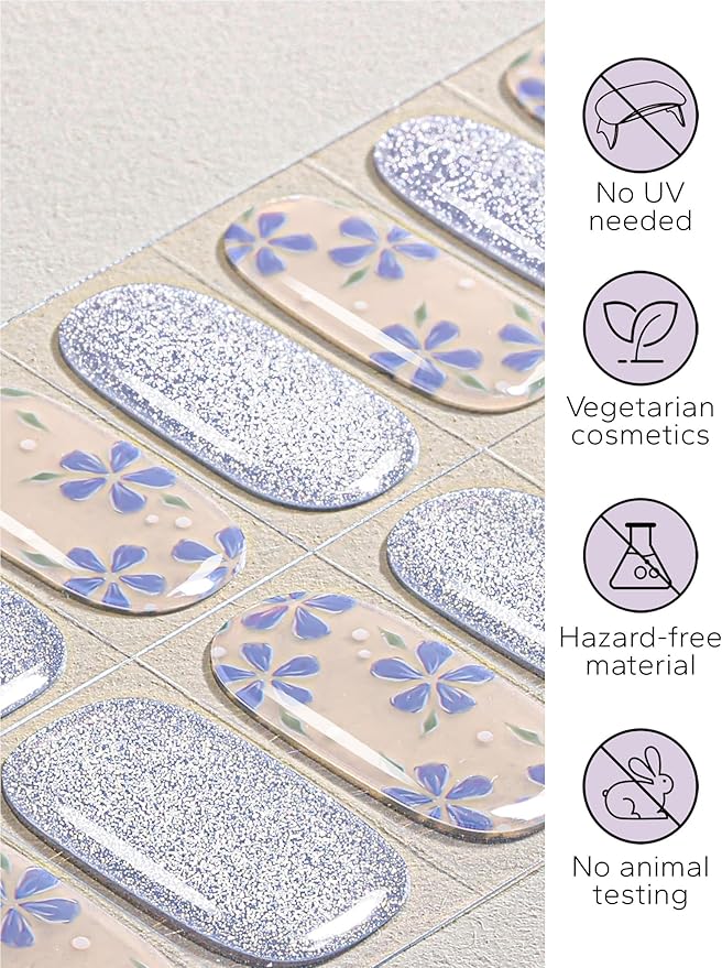Nail Polish Strips – 32PCS UV Free Salon Quality Wraps, Long Lasting Gel Nail Stickers for Women (Baby Blue Kiss)