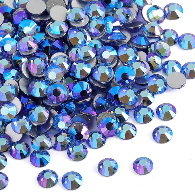 Beadsland 1440pcs Flat Back Crystal Rhinestones Round Gems for Nail Art and Craft Glue Fix, Light Sapphire AB, SS16, 3.8-4.0mm