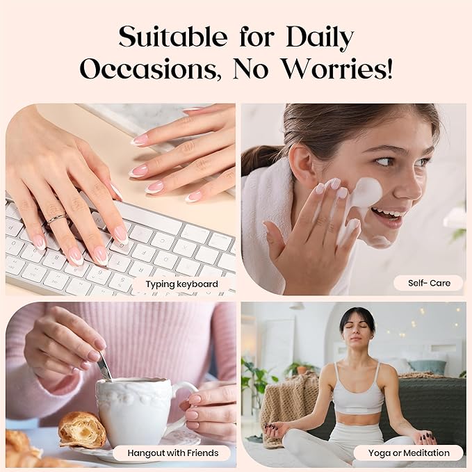 Beetles French Tip Press On Nails - Mocca Mousse French | 7 Colors Short Square Press On Nails Brown | 16 Sizes 224 Pcs Natural Salon Quality For Winter Nails